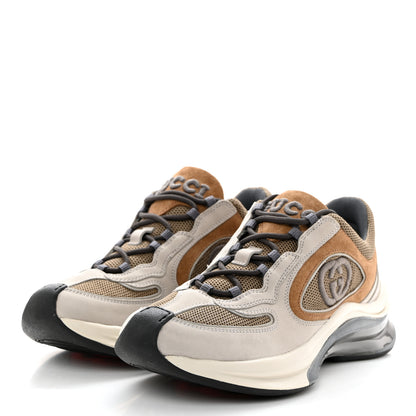 Gucci Technical Knit Fabric Suede Calfskin Mens Gucci Run Sneakers 37 Light Grey Brown 3 of 8