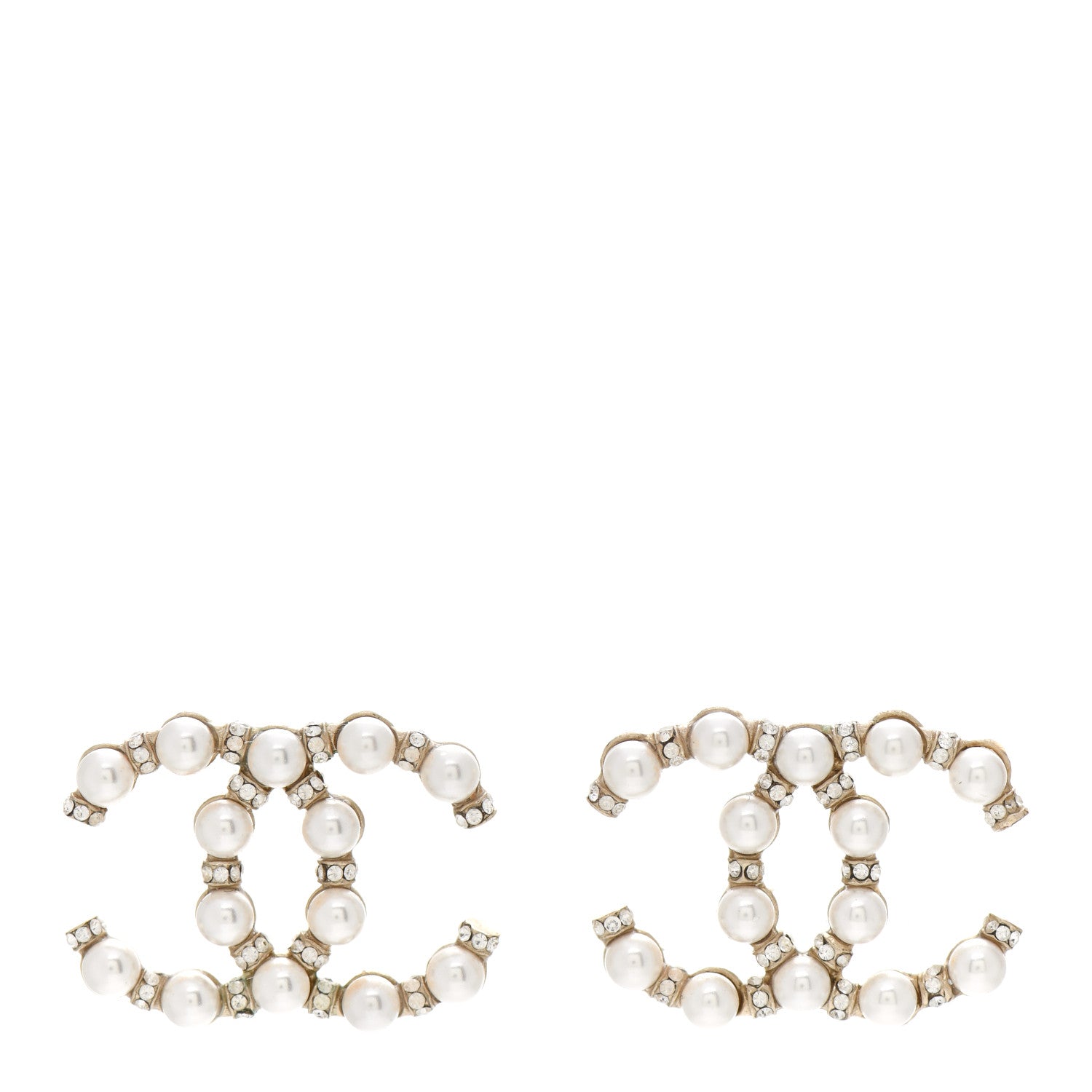 Chanel Pearl Crystal Nefertiti CC Earrings Gold 1 of 5