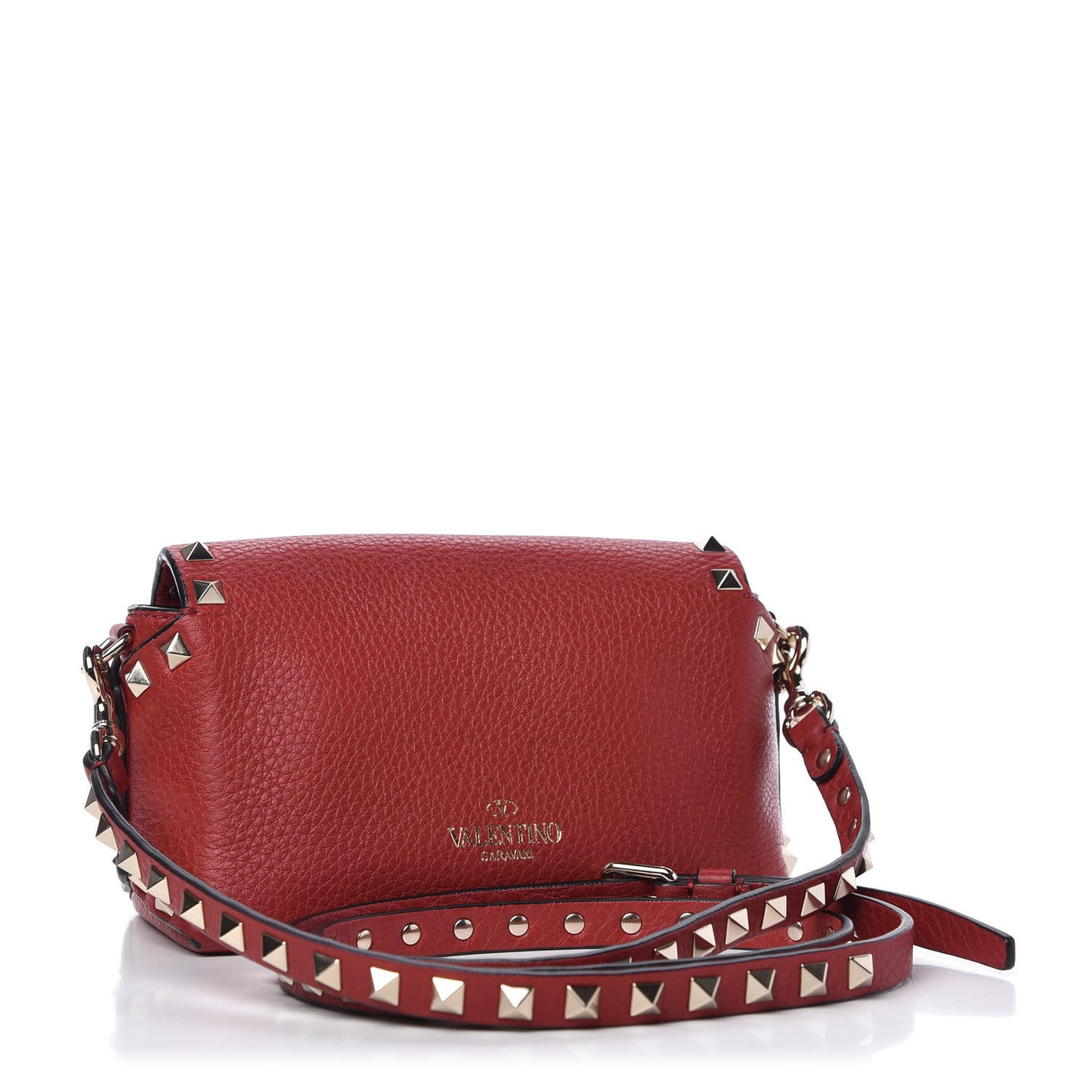 Pebbled Calfskin Mini Rockstud Crossbody Bag Rosso Valentino