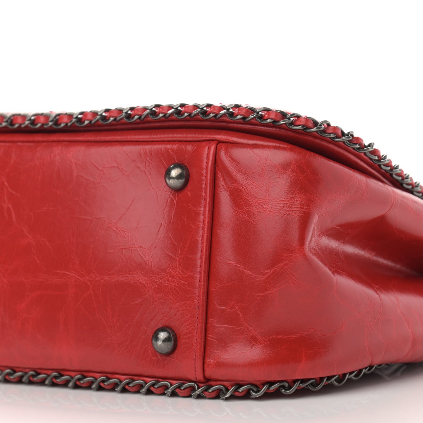 Glazed Calfskin Quilted Small CC Enchained Accordion Flap Red