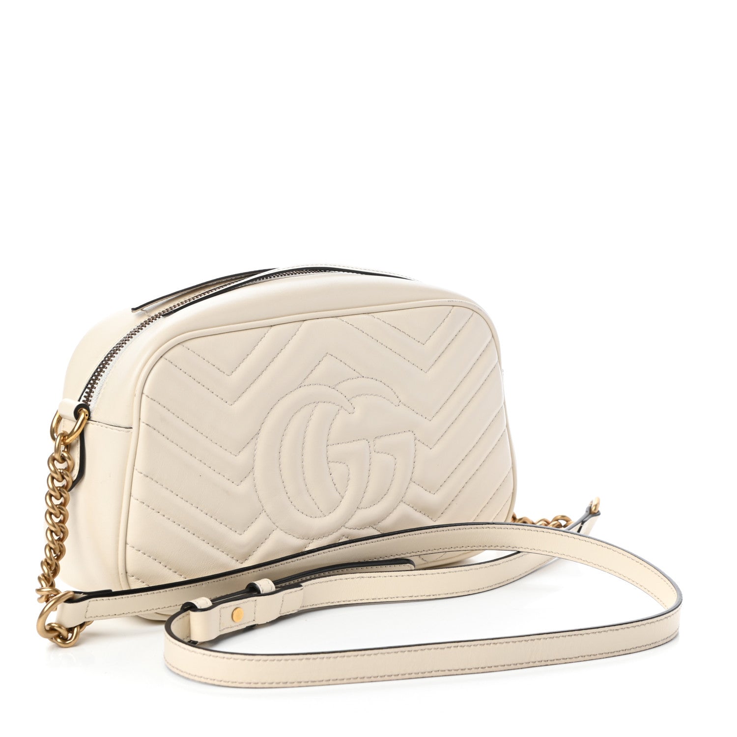 Gucci Calfskin Matelasse Small GG Marmont Chain Shoulder Bag White 3 of 9
