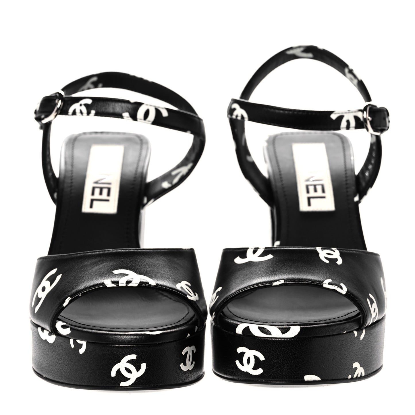 Printed Lambskin CC Platform Sandals 36 Black White