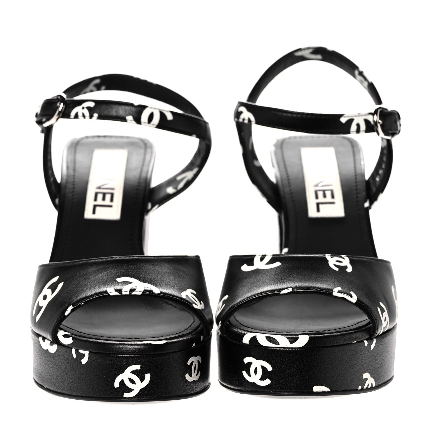 Chanel Printed Lambskin CC Platform Sandals 36 Black White 2 of 9