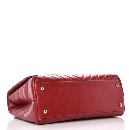 Chanel Calfskin Chevron Quilted Coco Handle Flap Red 5 of 9