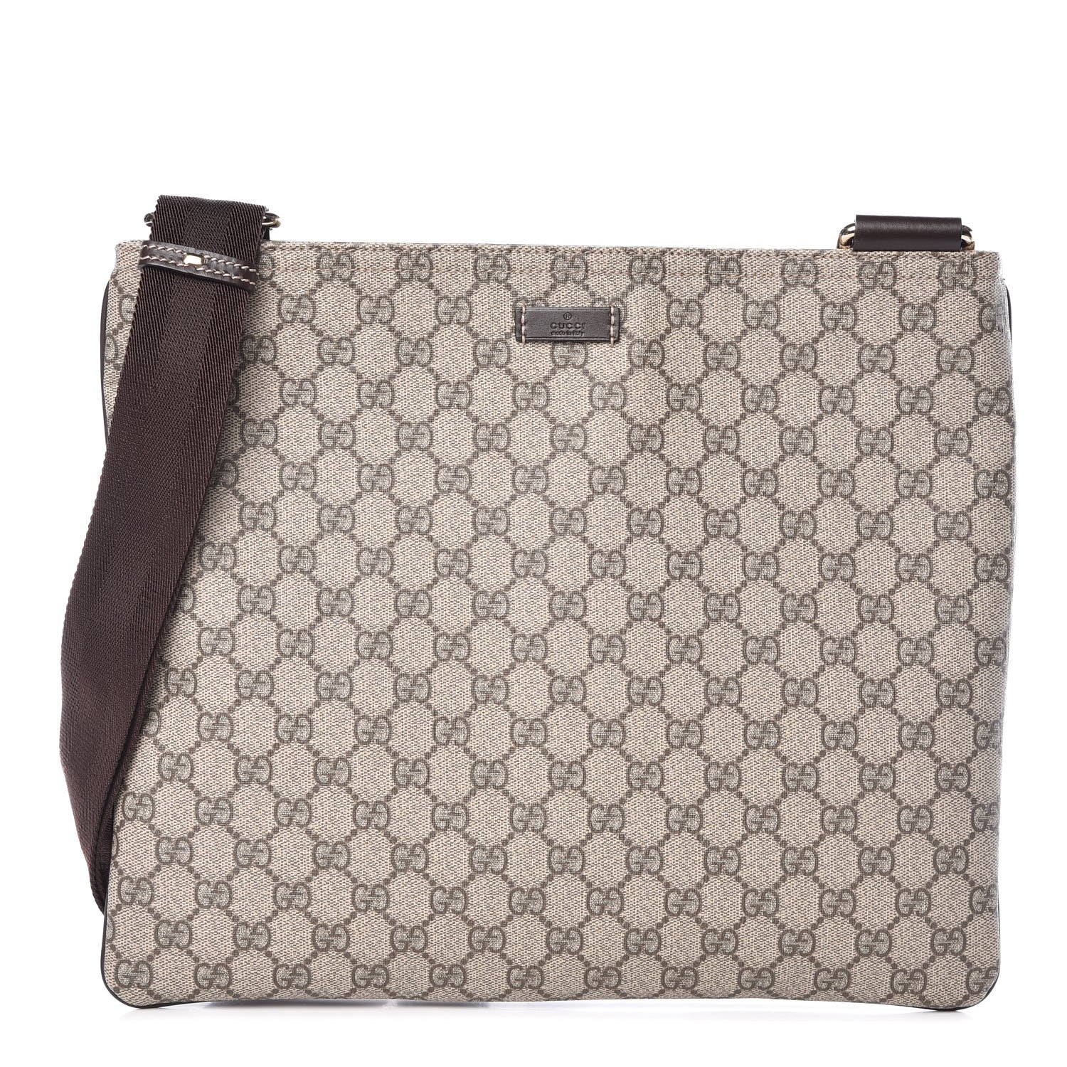 Gucci GG Supreme Monogram Medium Flat Messenger Bag Dark Brown 1 of 10