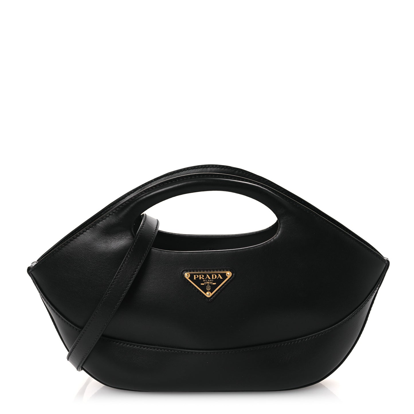 City Calfskin Medium Metal Triangle Logo Bag Black
