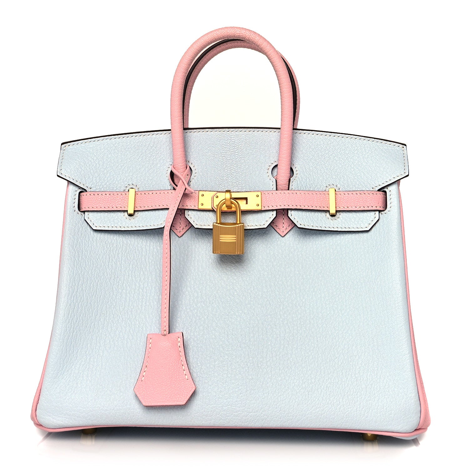 Hermes Chevre Mysore Horseshoe Birkin 25 Bleu Brume Rose Sakura 1 of 11