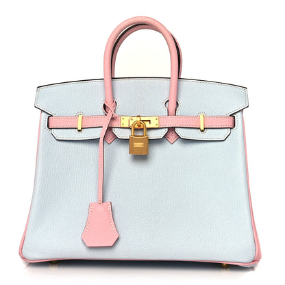 Hermes Chevre Mysore Horseshoe Birkin 25 Bleu Brume Rose Sakura 1 of 11