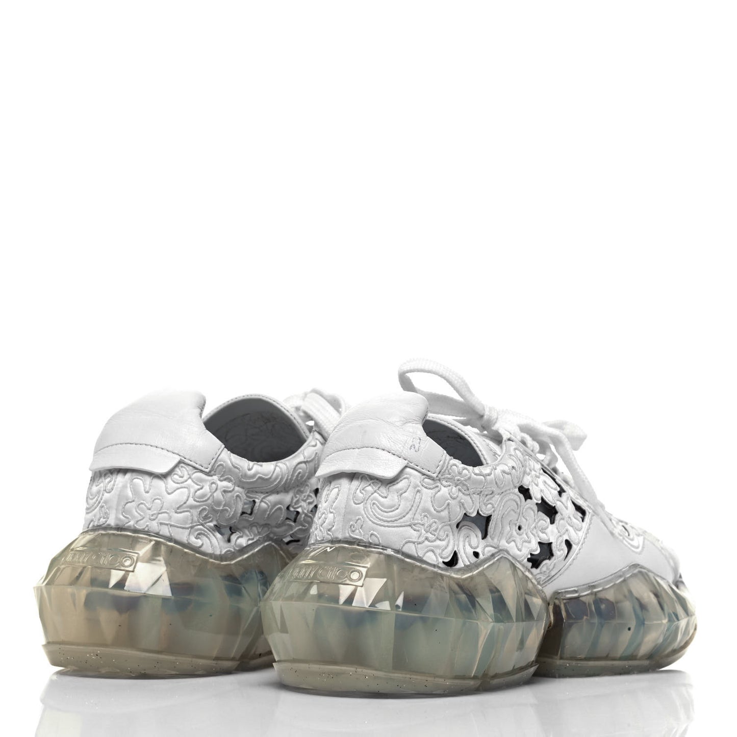 Calfskin Womens Cut Out Embroidered Diamond Low Top Sneaker 38 White