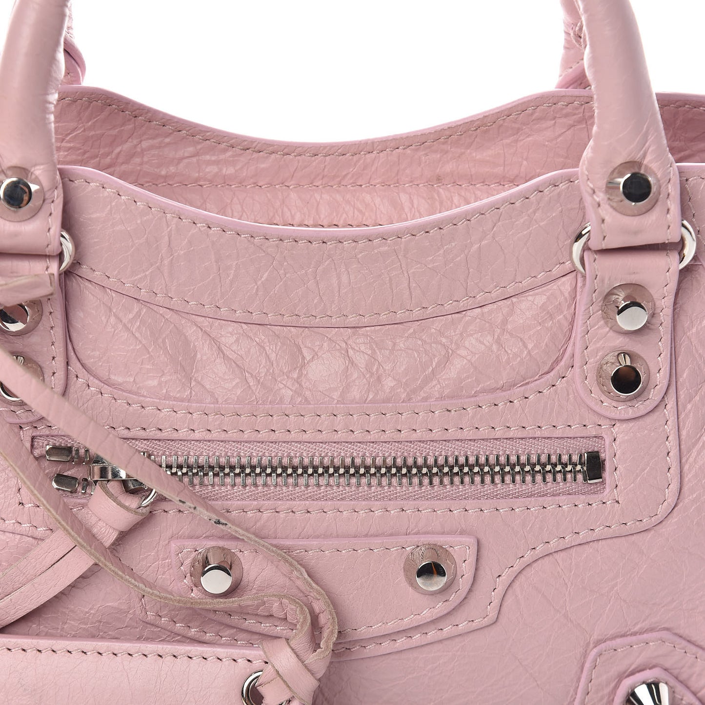 Agneau Classic Silver Hardware Mini City Logo Strap Pale Rose Black