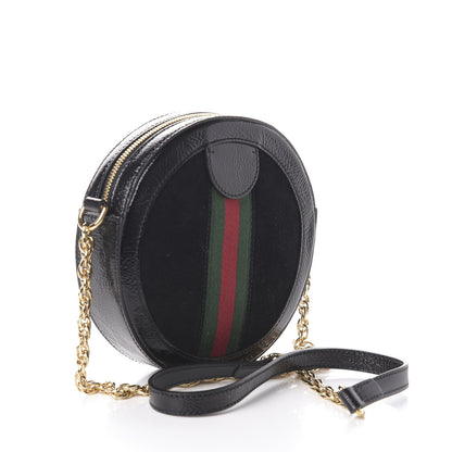 Gucci Suede Patent Web Mini Ophidia Round Shoulder Bag Black 3 of 9