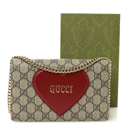 Gucci GG Supreme Monogram Script Logo Heart Wallet on Chain Beige Brown 12 of 12