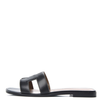 Hermes Box Calfskin Oran Sandals 35.5 Black 1 of 9
