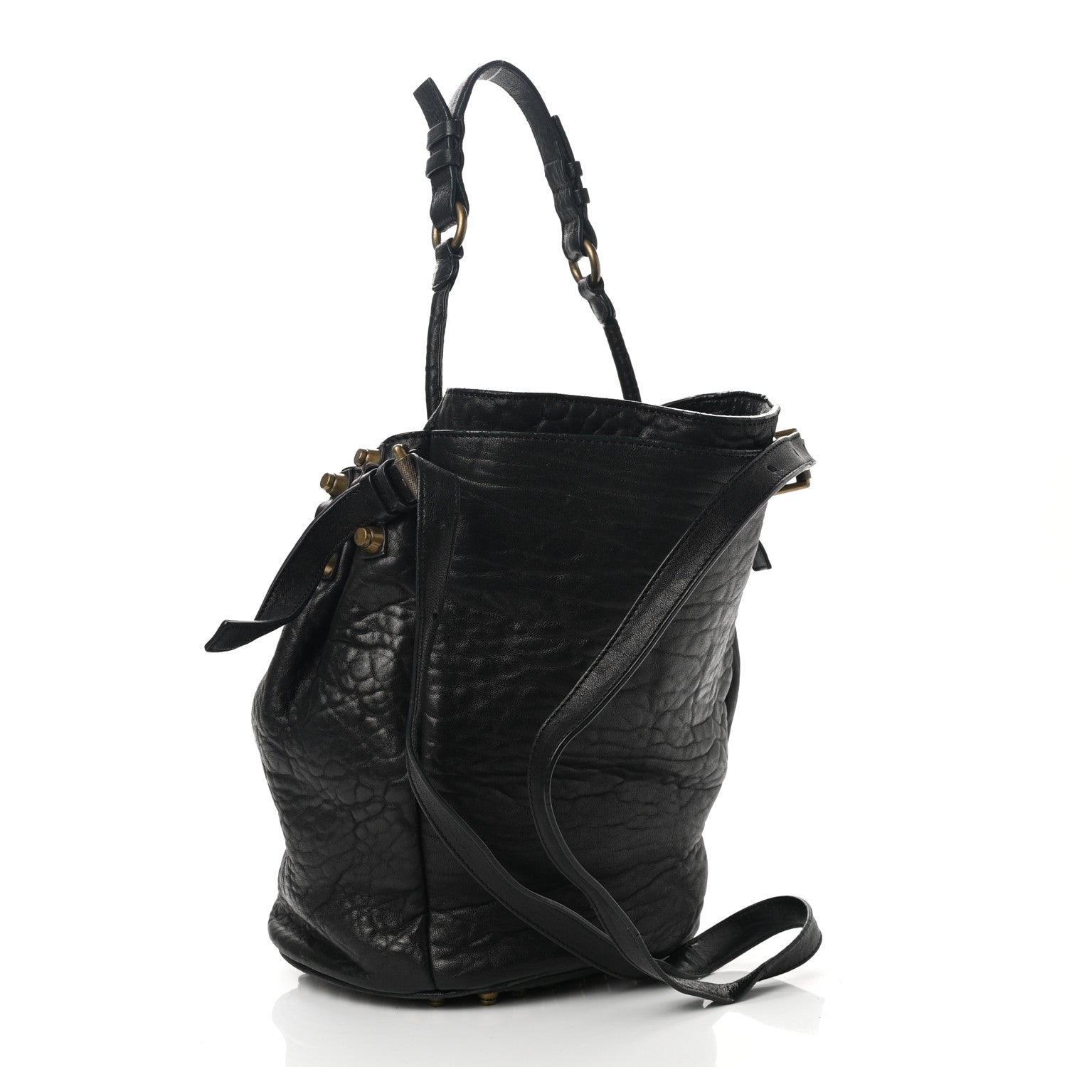 Alexander Wang Pebbled Lambskin Diego Bucket Bag Black Antique Brass Hardware 3 of 10