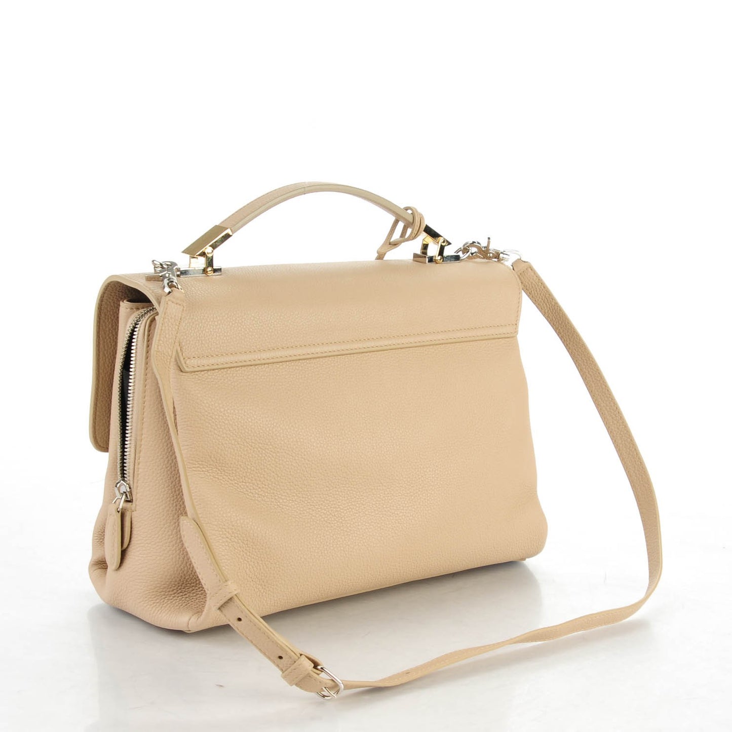 Grained Calfskin Le Dix Small Soft Cartable Beige Seigle