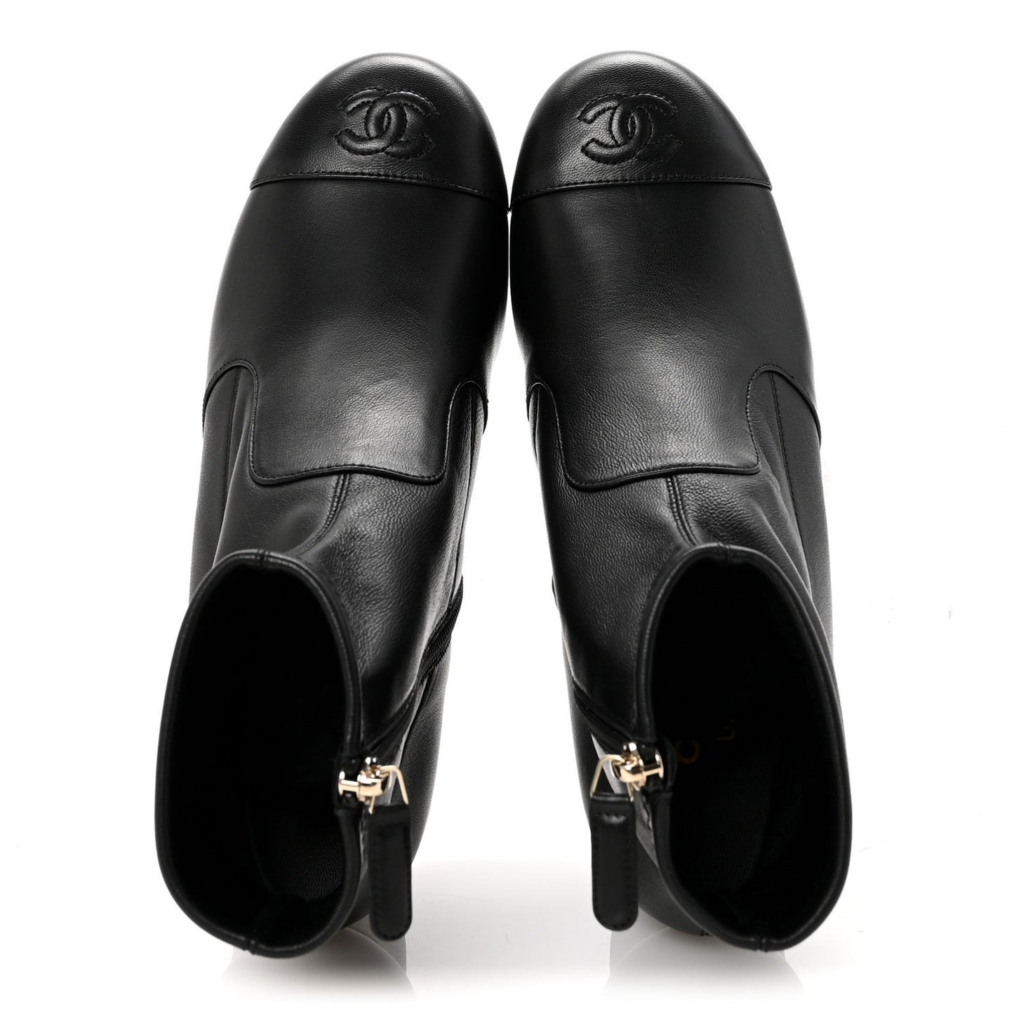 Stretch Lambskin Cap Toe CC Uniform Short Boots 37 Black