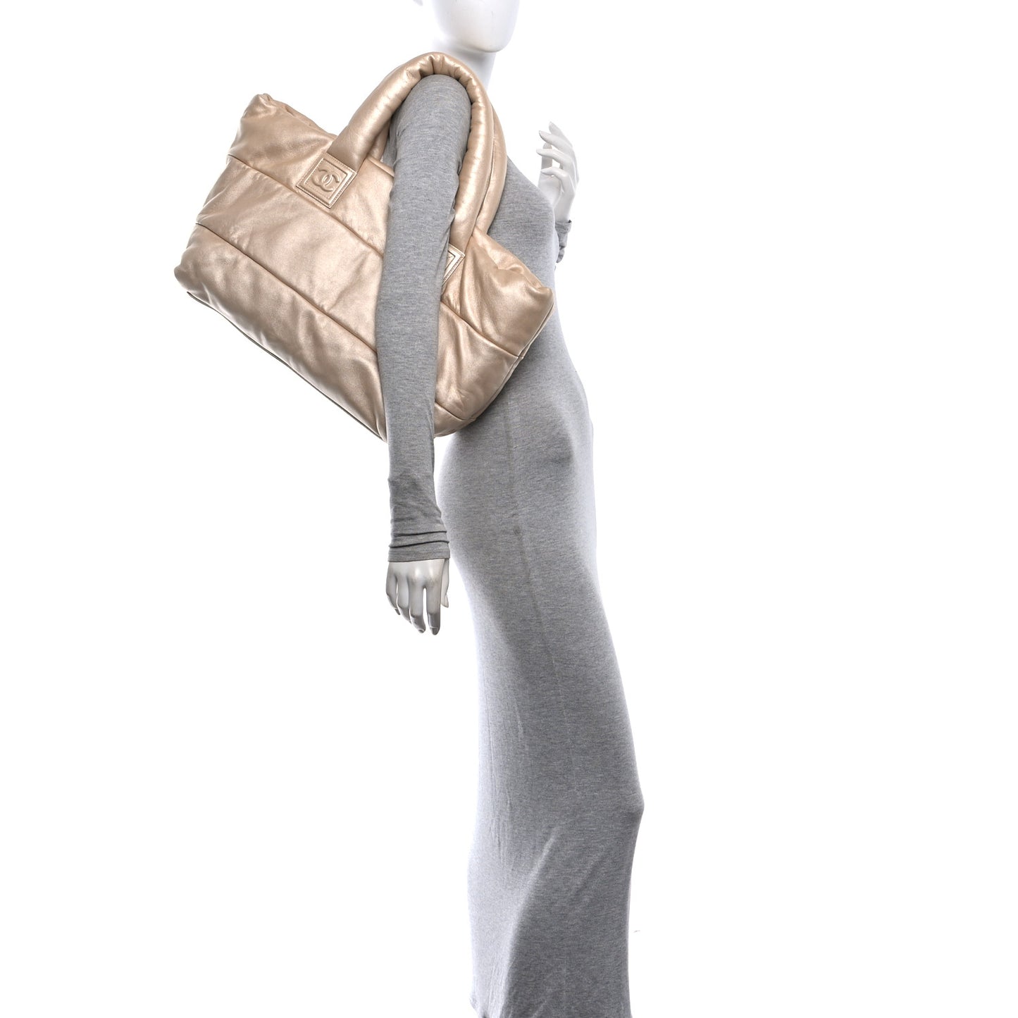 Nylon Quilted Medium Coco Cocoon Reversible Tote Light Gold
