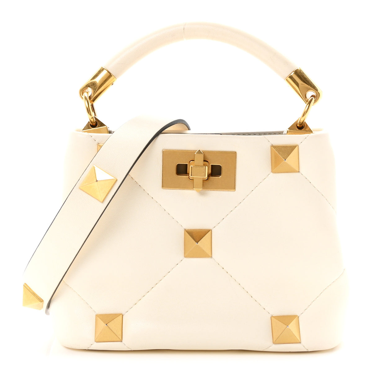 Valentino Garavani Nappa Mini Roman Stud The Handle Bag Ivory 1 of 9