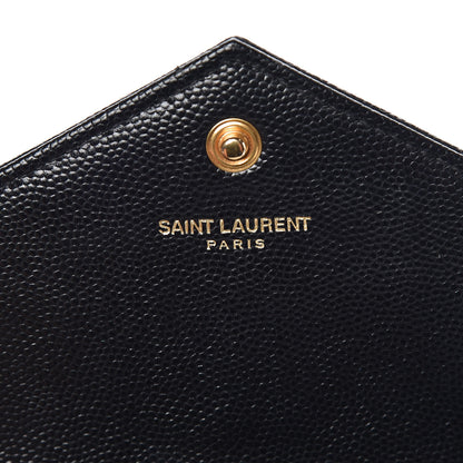 Saint Laurent Grain De Poudre Matelasse Chevron Monogram Envelope Chain Wallet Black 6 of 7