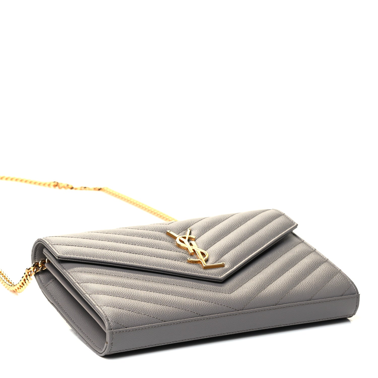 Saint Laurent Grain De Poudre Matelasse Chevron Monogram Chain Wallet Coal 3 of 4