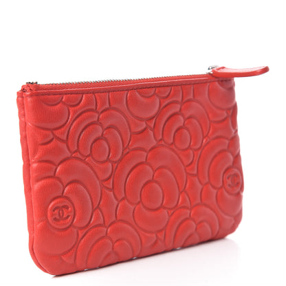 Chanel Goatskin Camellia Embossed Cosmetic Pouch Red 3 of 7