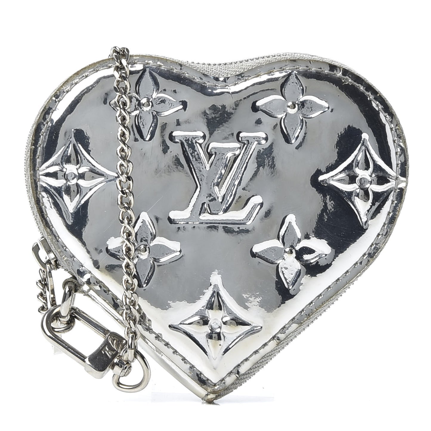 Monogram Miroir Heart Coin Purse Silver
