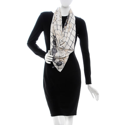 Chanel Silk CC Camellia Scarf Ivory Black 2 of 5