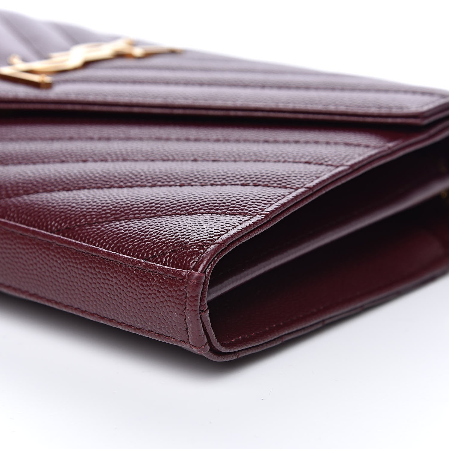 Saint Laurent Grain De Poudre Matelasse Chevron Monogram Chain Wallet Rouge Legion 8 of 8