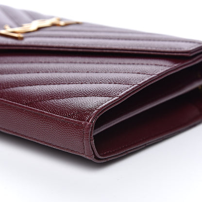 Saint Laurent Grain De Poudre Matelasse Chevron Monogram Chain Wallet Rouge Legion 8 of 8