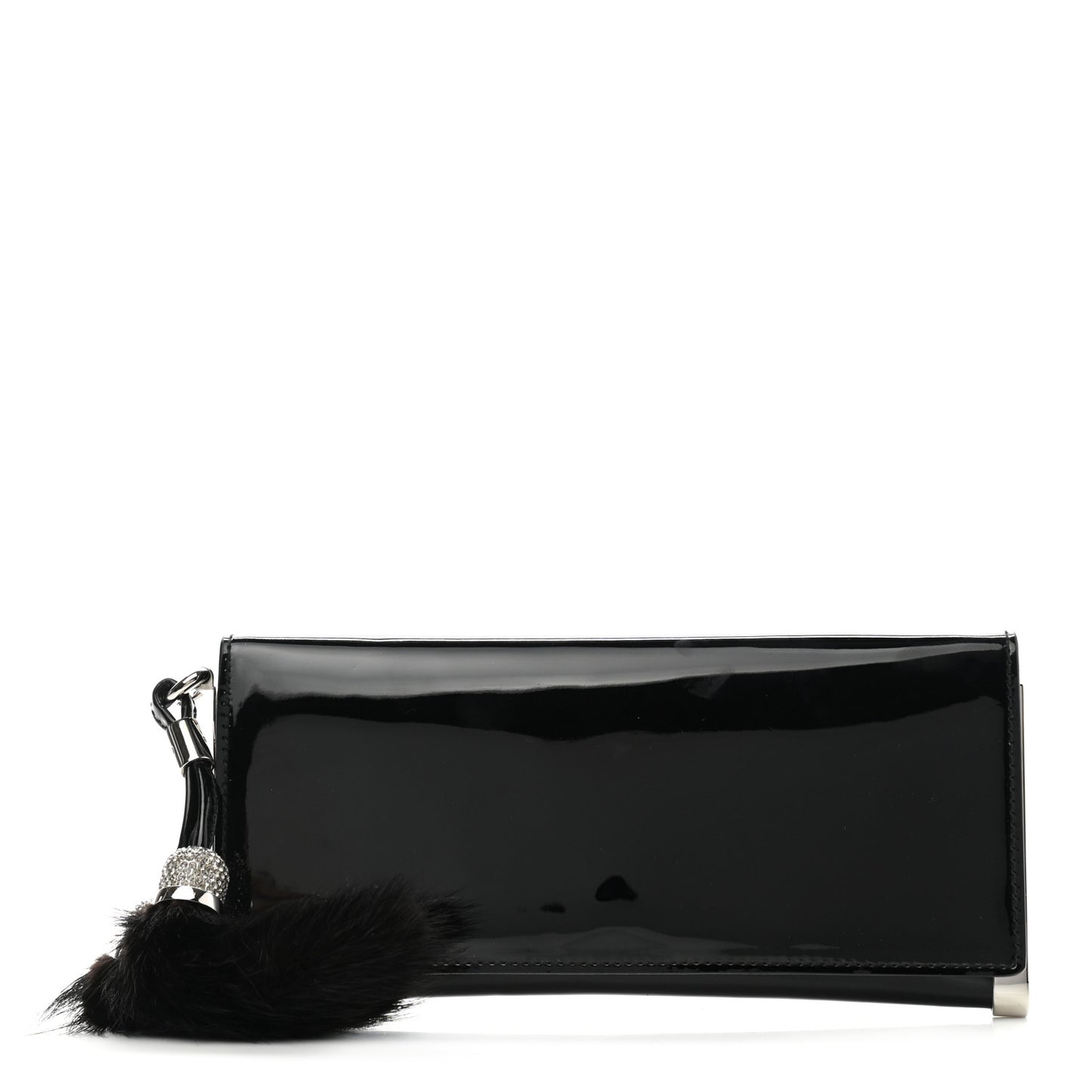 Patent Mink Crystal Tassel Clutch Black