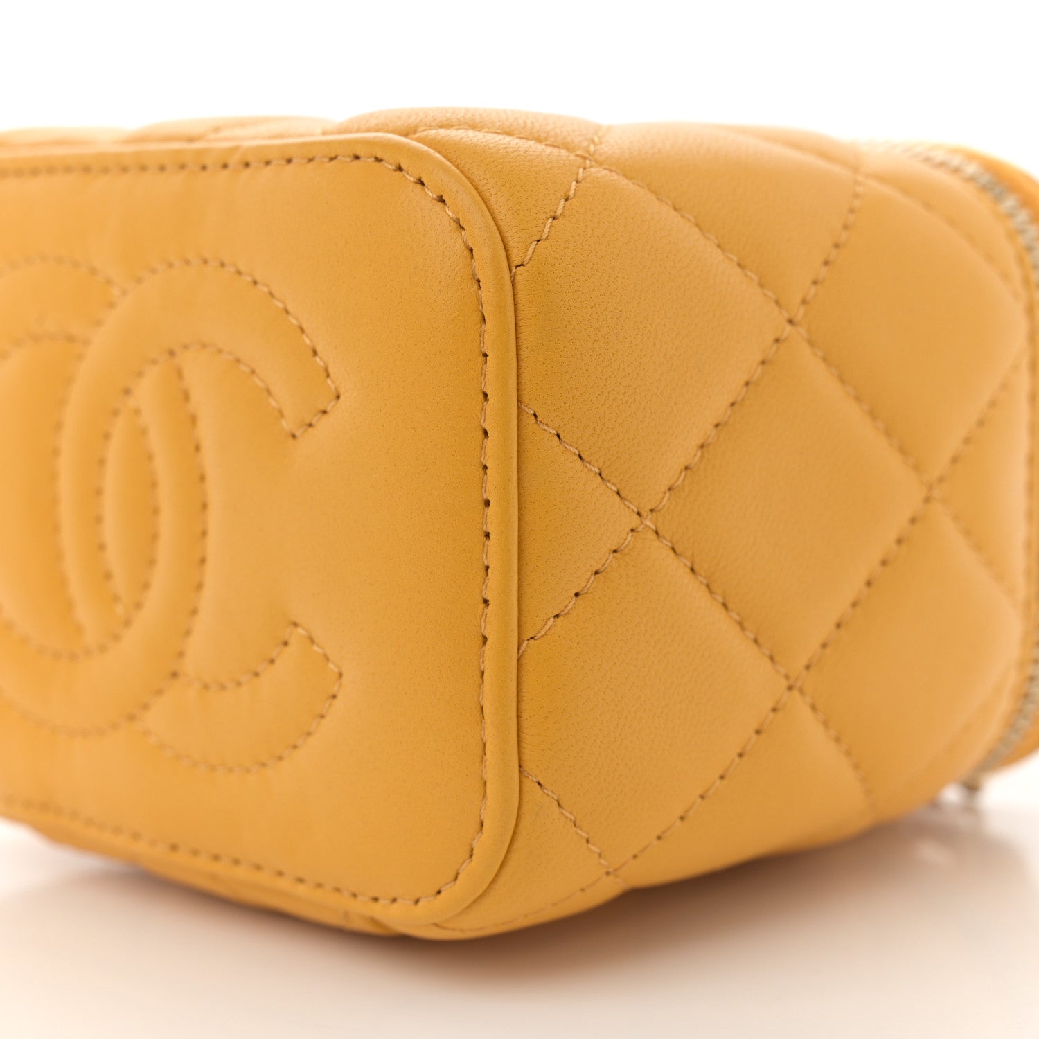 Chanel Lambskin Quilted Top Handle Mini Vanity Case With Chain Yellow 10 of 10