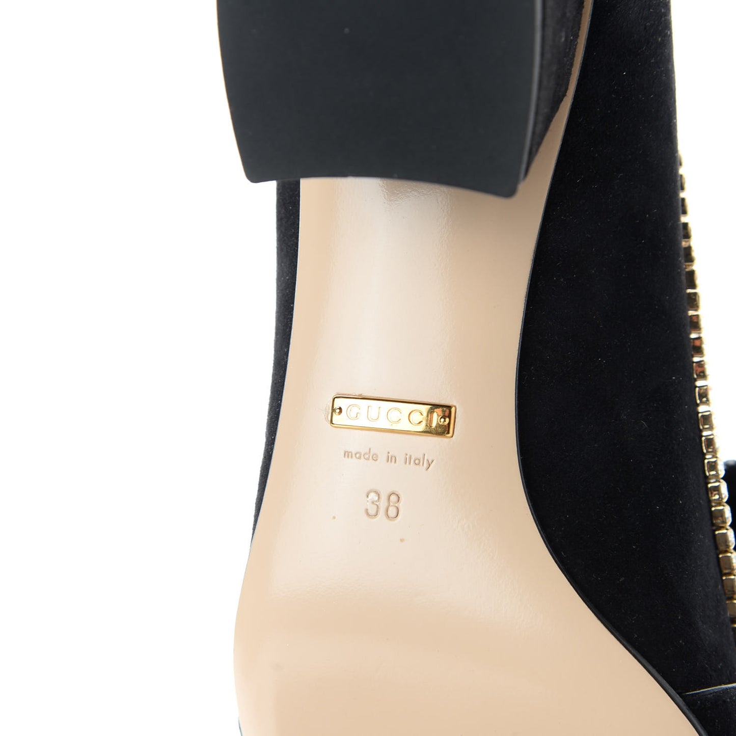 Kid Scamosciato Crystal GG Marmont Fringe 50mm Loafer Pumps 38 Black
