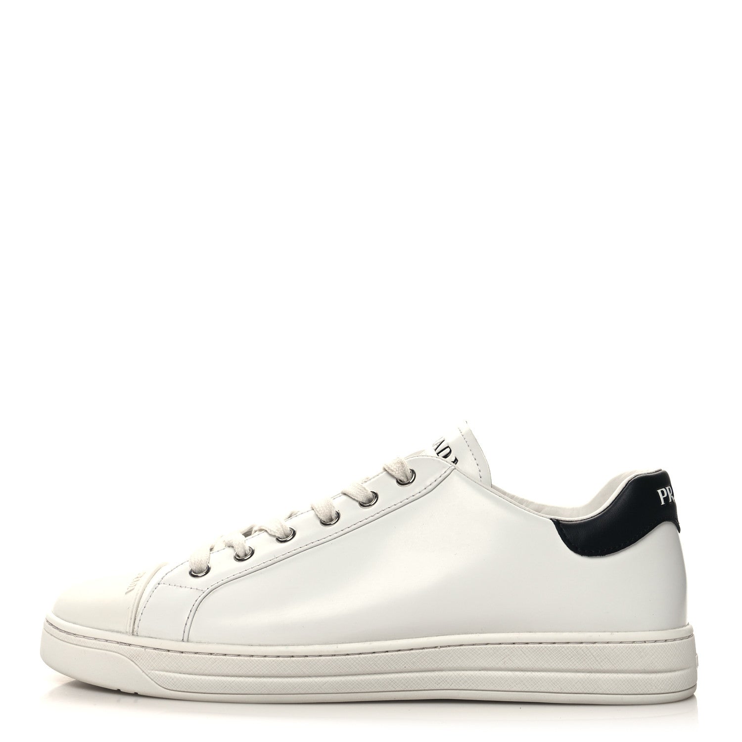 Prada Vitello Plume Logo Low Top Sneakers 41 White Black 1 of 9
