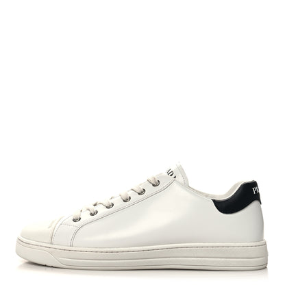 Prada Vitello Plume Logo Low Top Sneakers 41 White Black 1 of 9