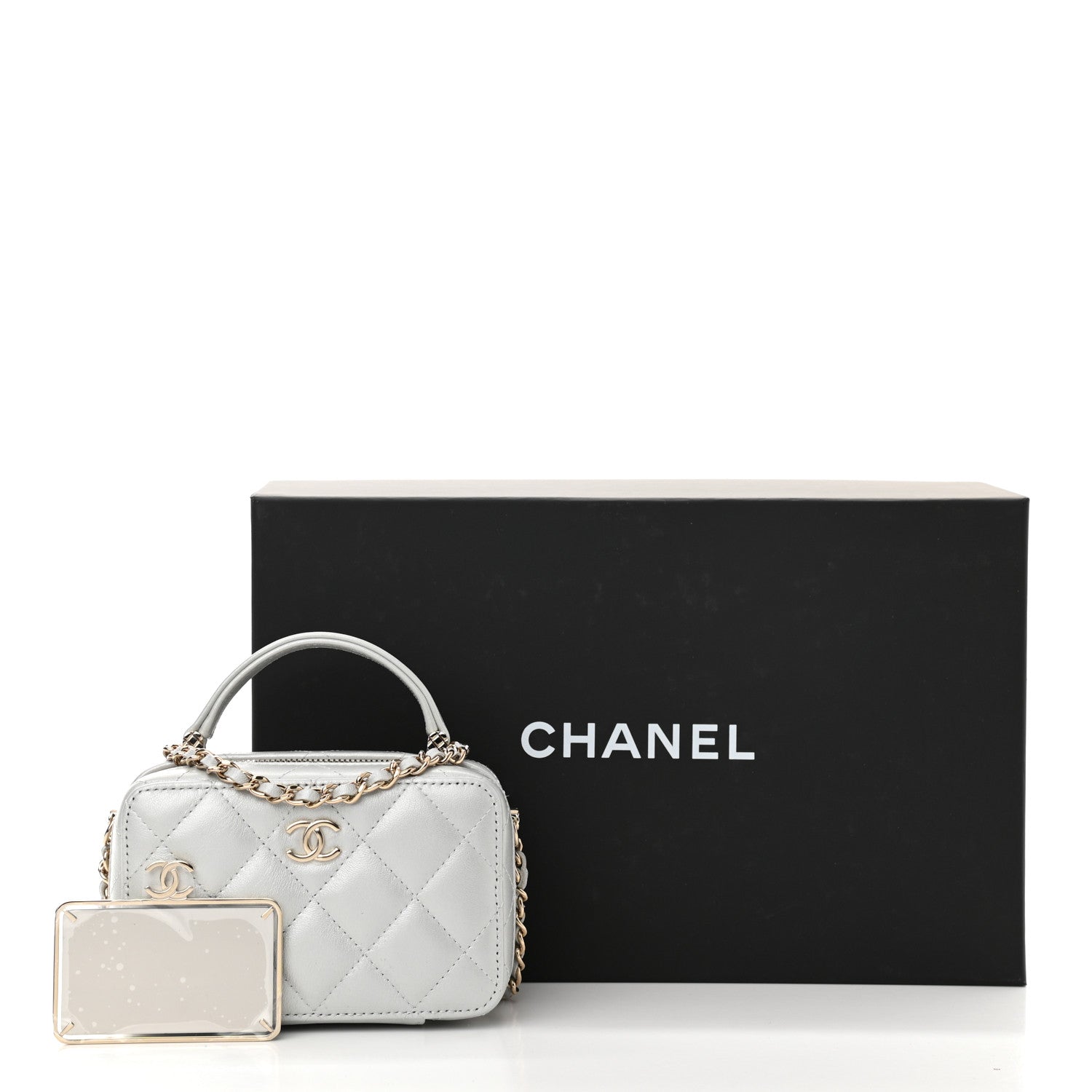 Chanel Metallic Lambskin Quilted Top Handle Vanity Case Silver 12 of 12