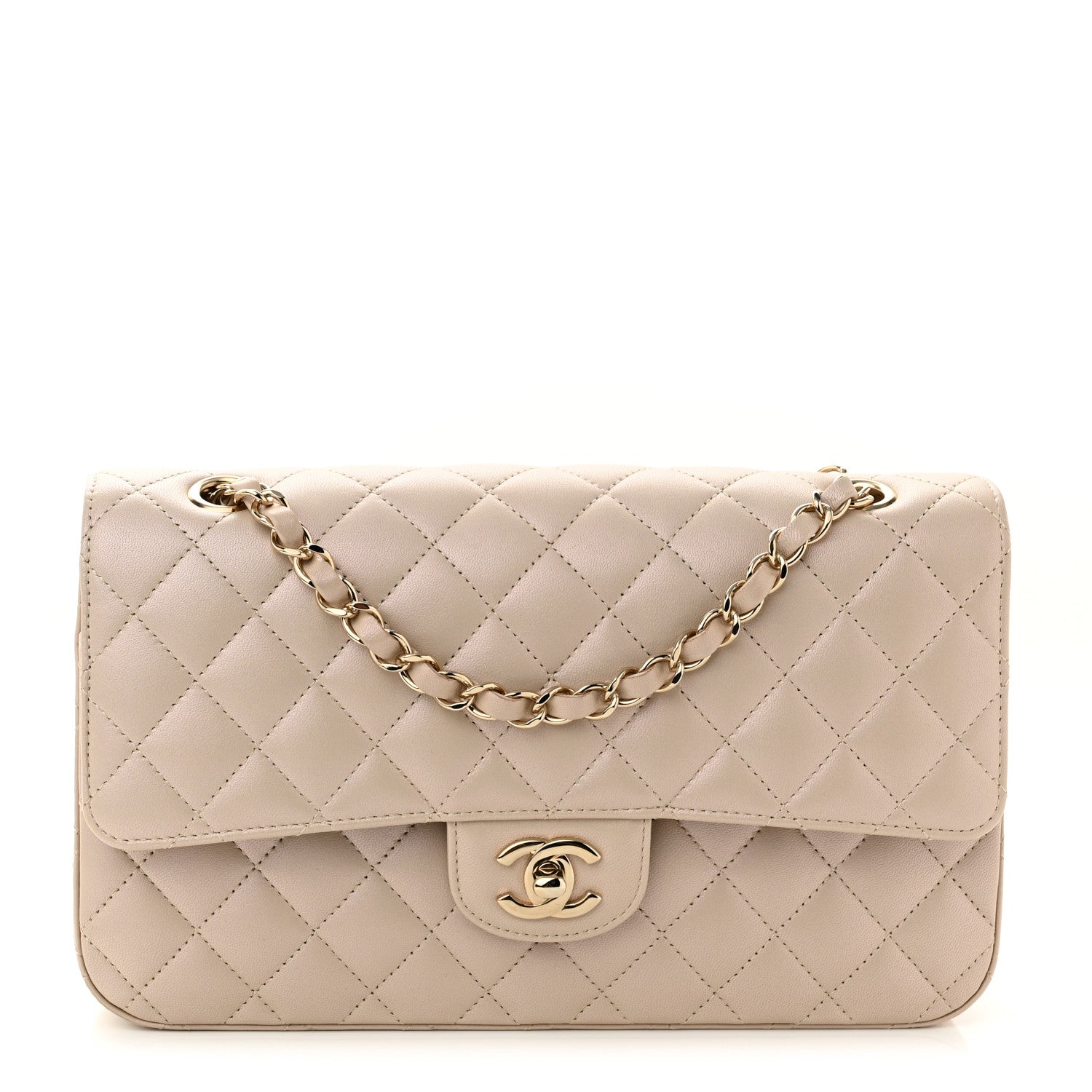 Chanel Iridescent Lambskin Quilted Medium Double Flap Light Beige 1 of 10