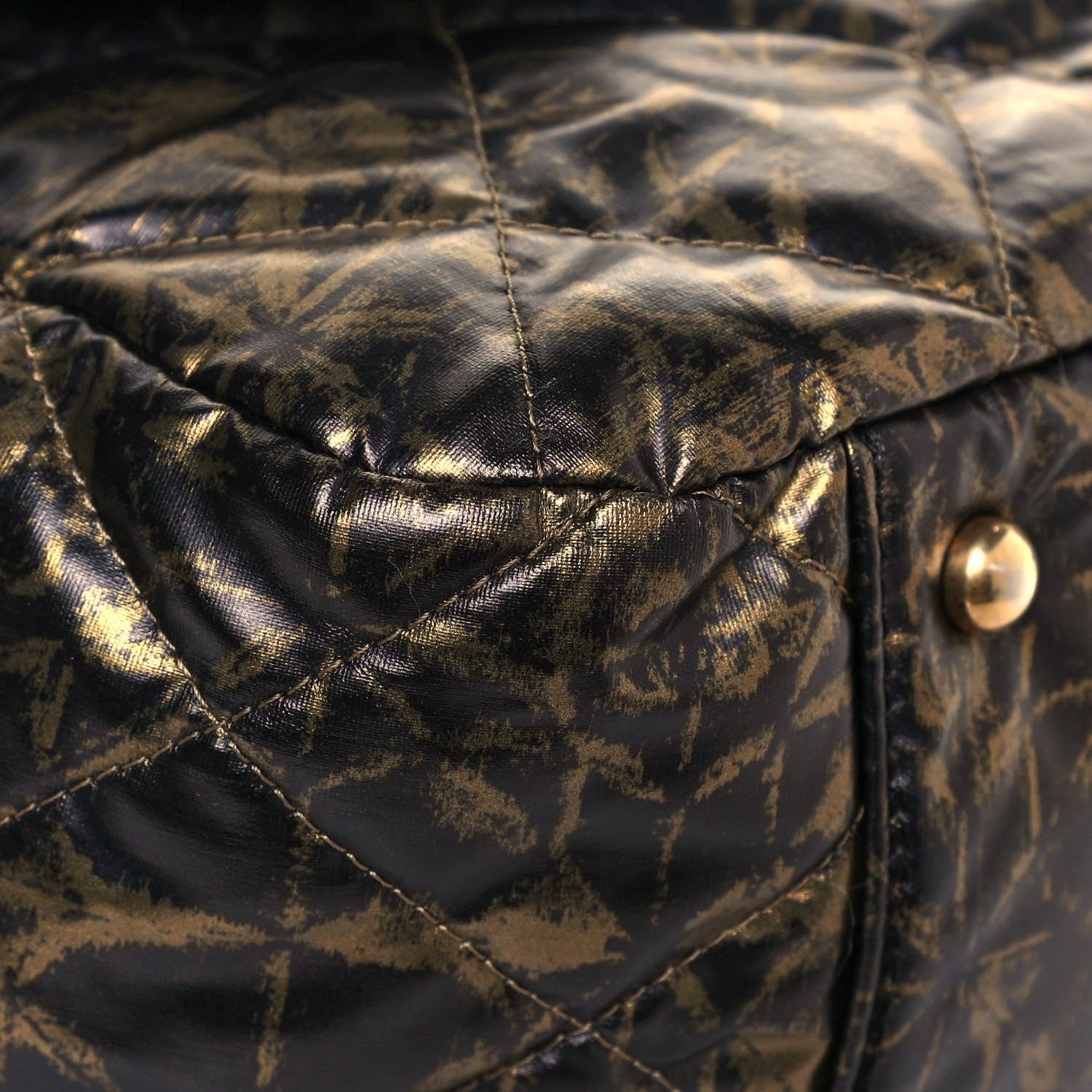 Chanel Nylon Printed Quilted Accordion Flap Black Gold 9 of 19