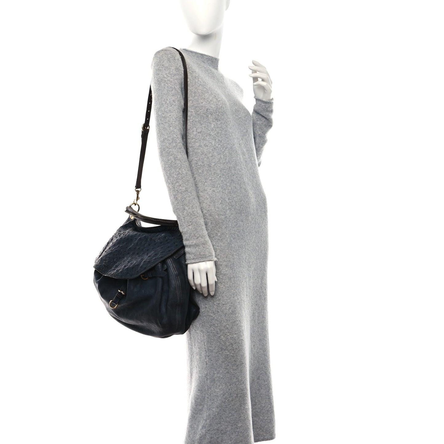 Ostrich Calfskin Hobo Blue