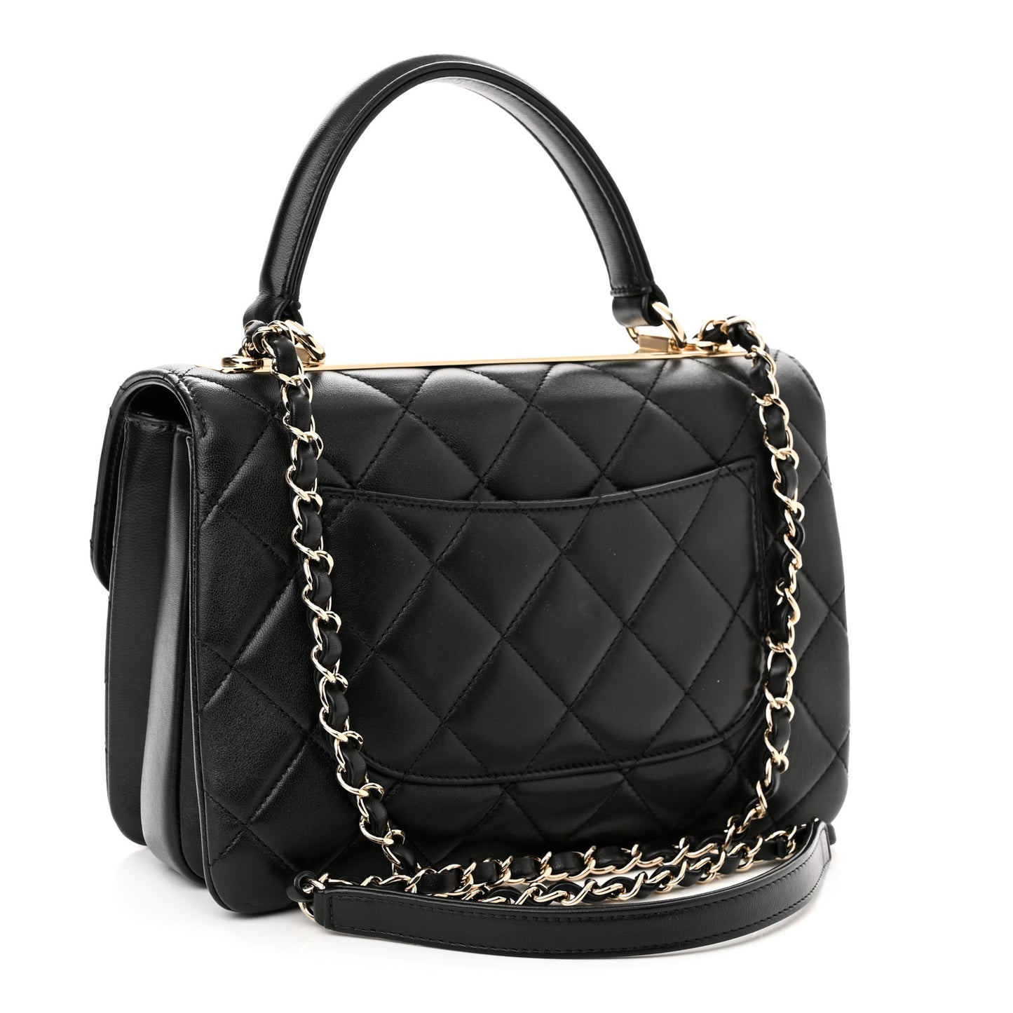 Lambskin Quilted Small Trendy CC Dual Handle Flap Bag Black