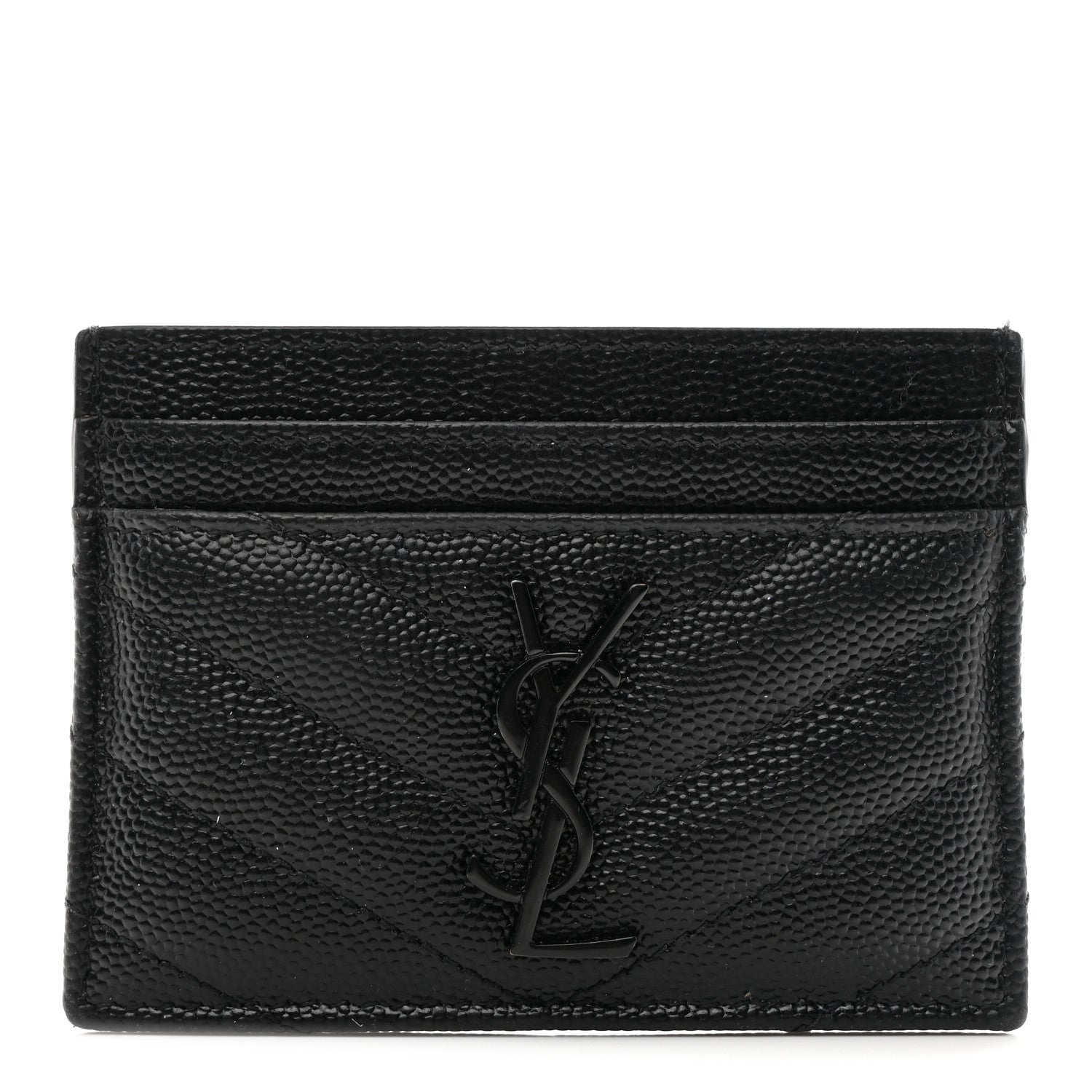 Saint Laurent Grain De Poudre Matelasse Chevron Monochrome Monogram Credit Card Case Black 1 of 7