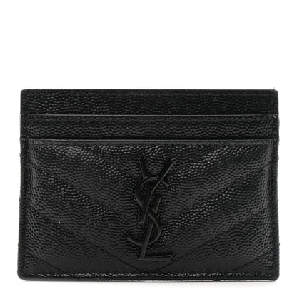 Saint Laurent Grain De Poudre Matelasse Chevron Monochrome Monogram Credit Card Case Black 1 of 7
