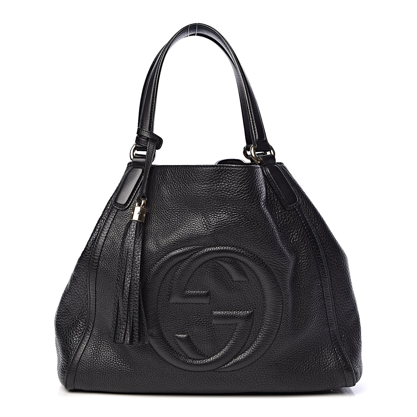 Pebbled Calfskin Medium Soho Shoulder Bag Black