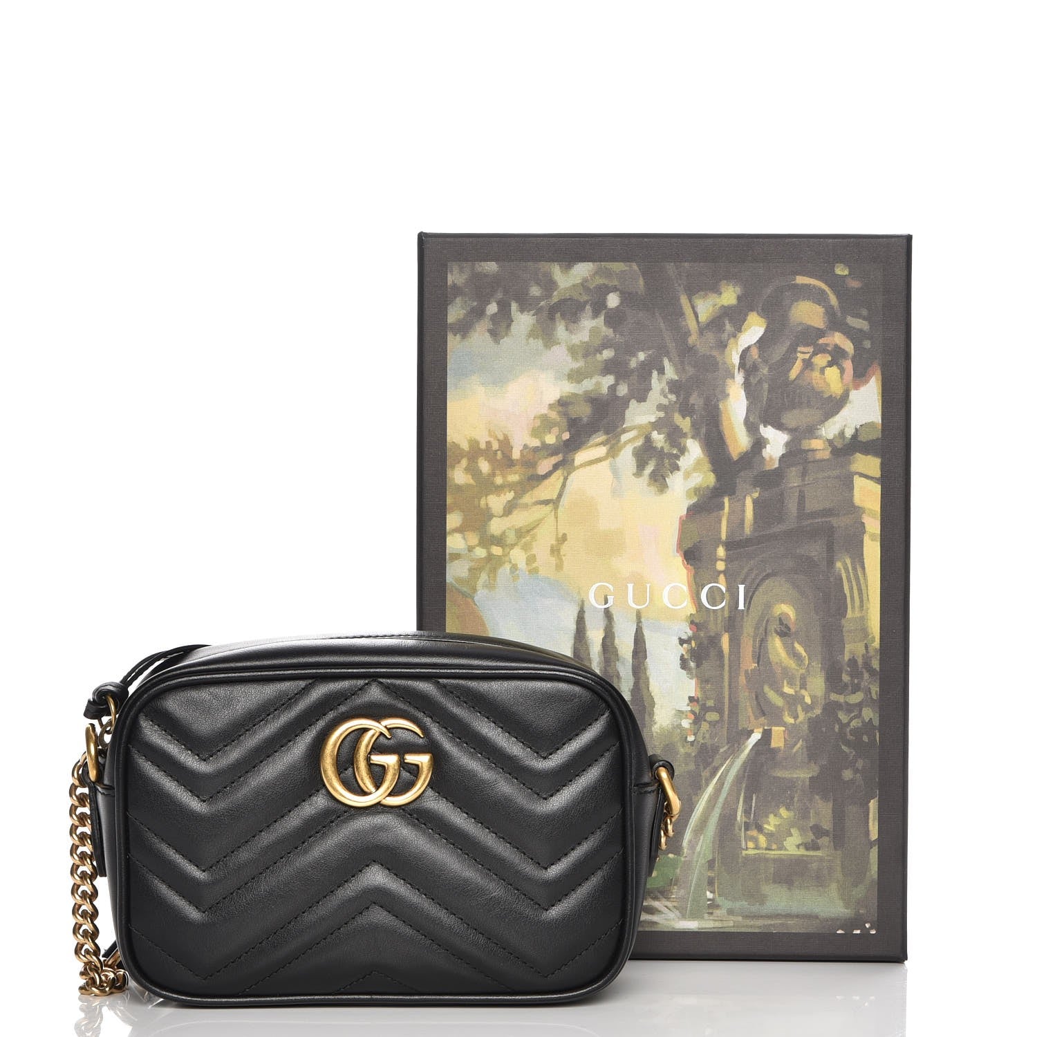 Gucci Calfskin Matelasse Mini GG Marmont Chain Shoulder Bag Black 8 of 8