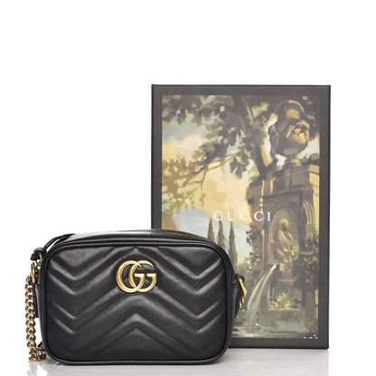 Gucci Calfskin Matelasse Mini GG Marmont Chain Shoulder Bag Black 8 of 8