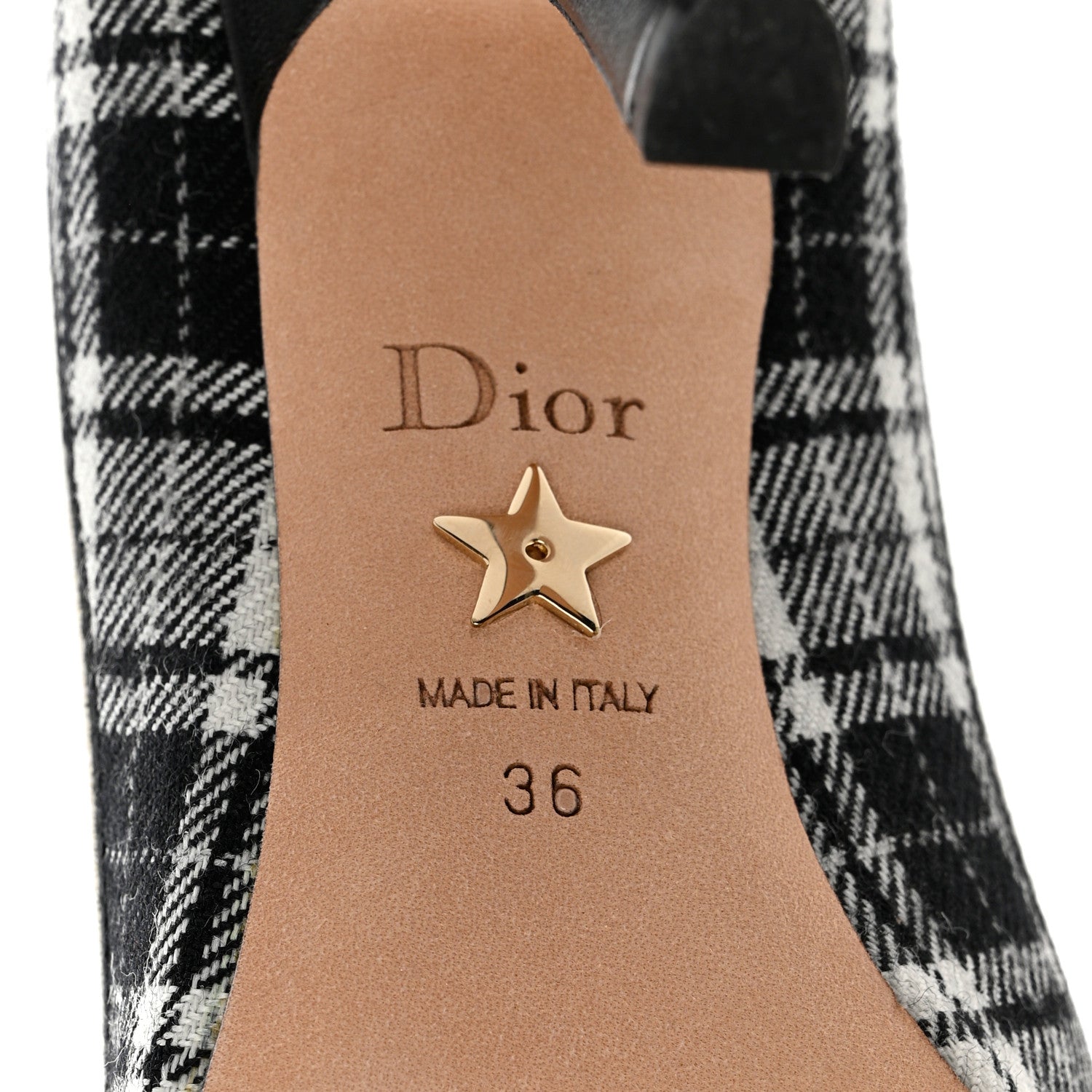 Christian Dior Canvas Ribbon Tartan Print Embroidered J'Adior 100mm Pumps 36 Black Off White 7 of 9