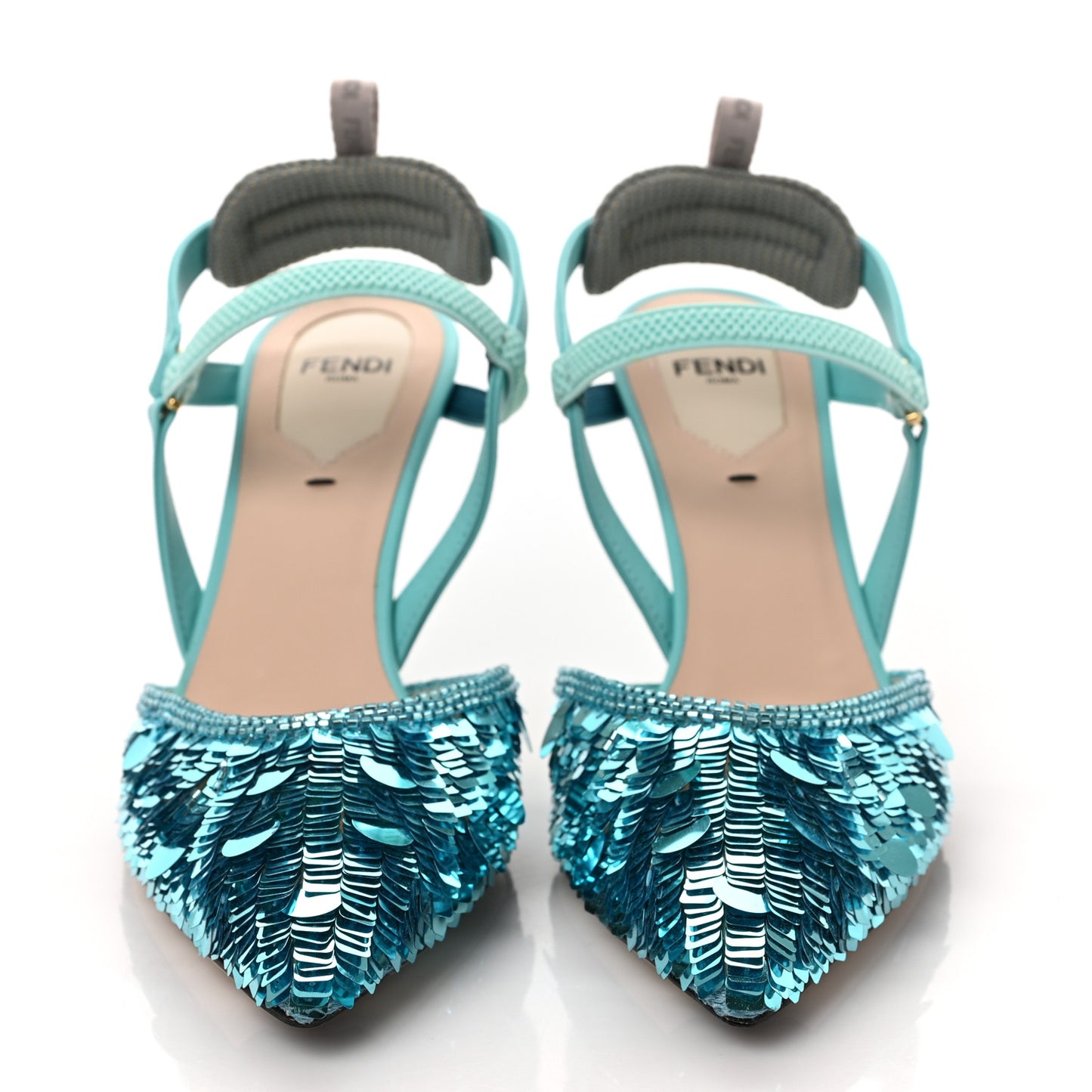 Organza Sequin Paillettes Colibri Lite 85mm Slingback Pumps 36.5 Nudo Blue Tiffany Blue
