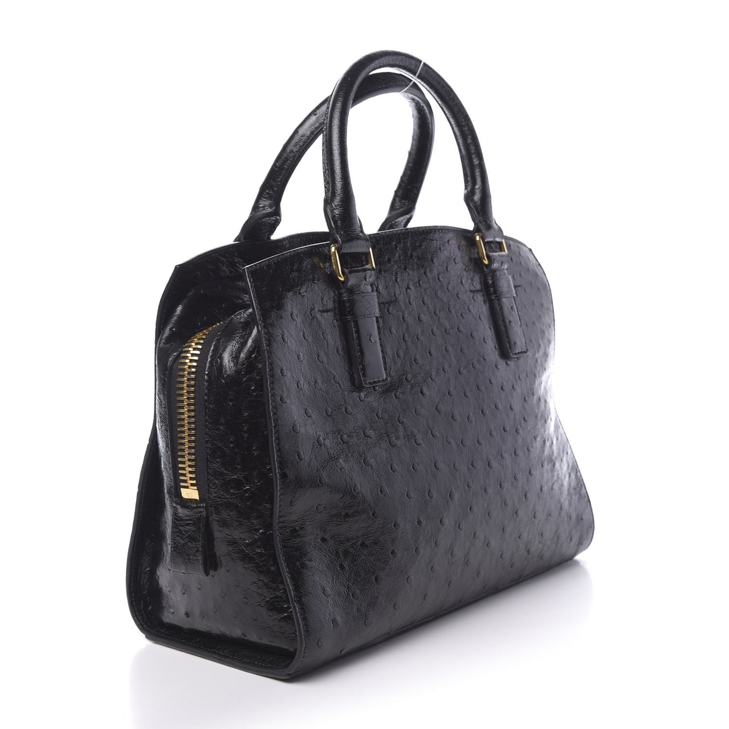 Ostrich Top Handle Satchel Black