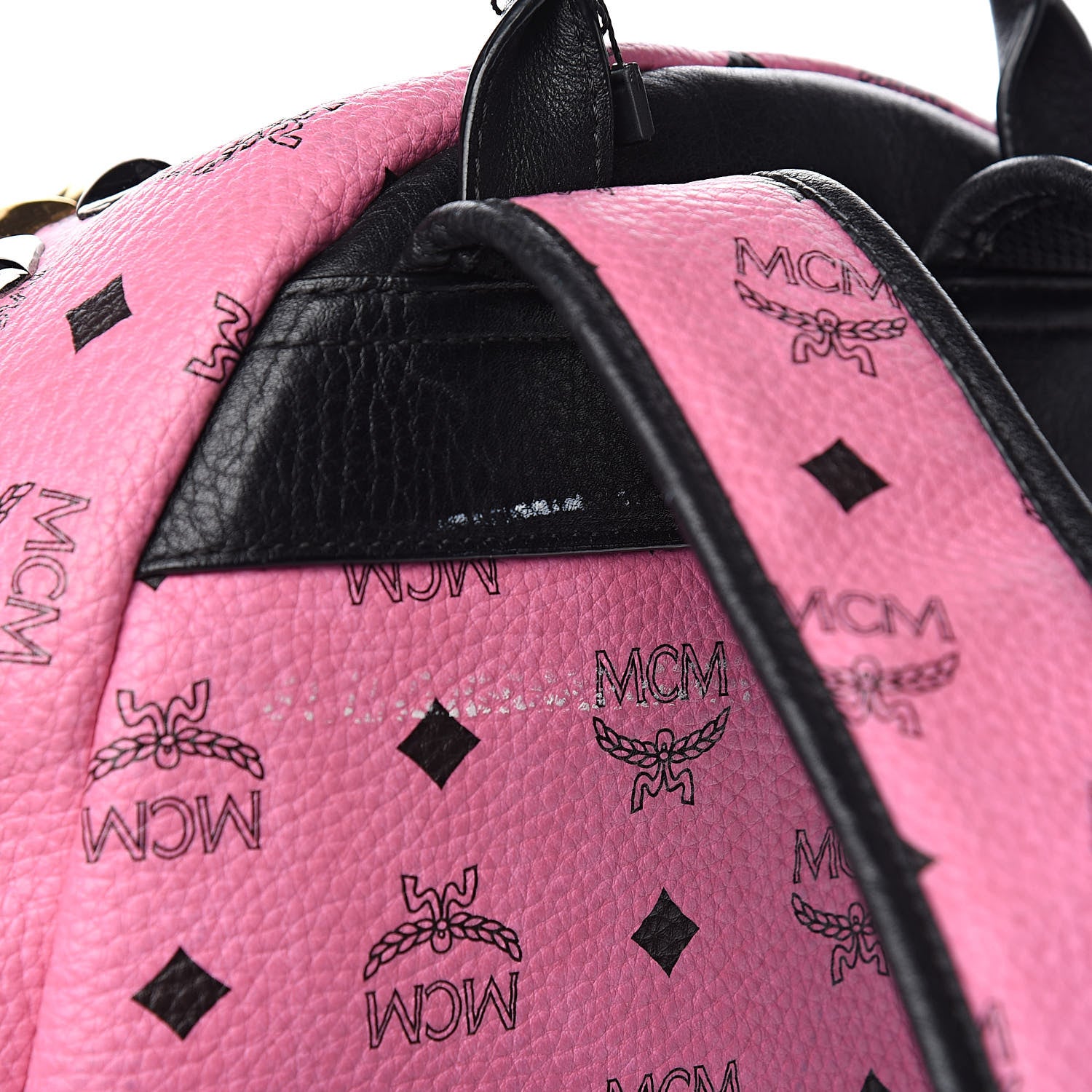 MCM Visetos Studded Colorblock Stark Brock Backpack Pink Black 13 of 16