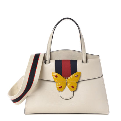 Gucci Grained Calfskin Web Stripe Butterfly Medium Totem Top Handle Bag White 1 of 10