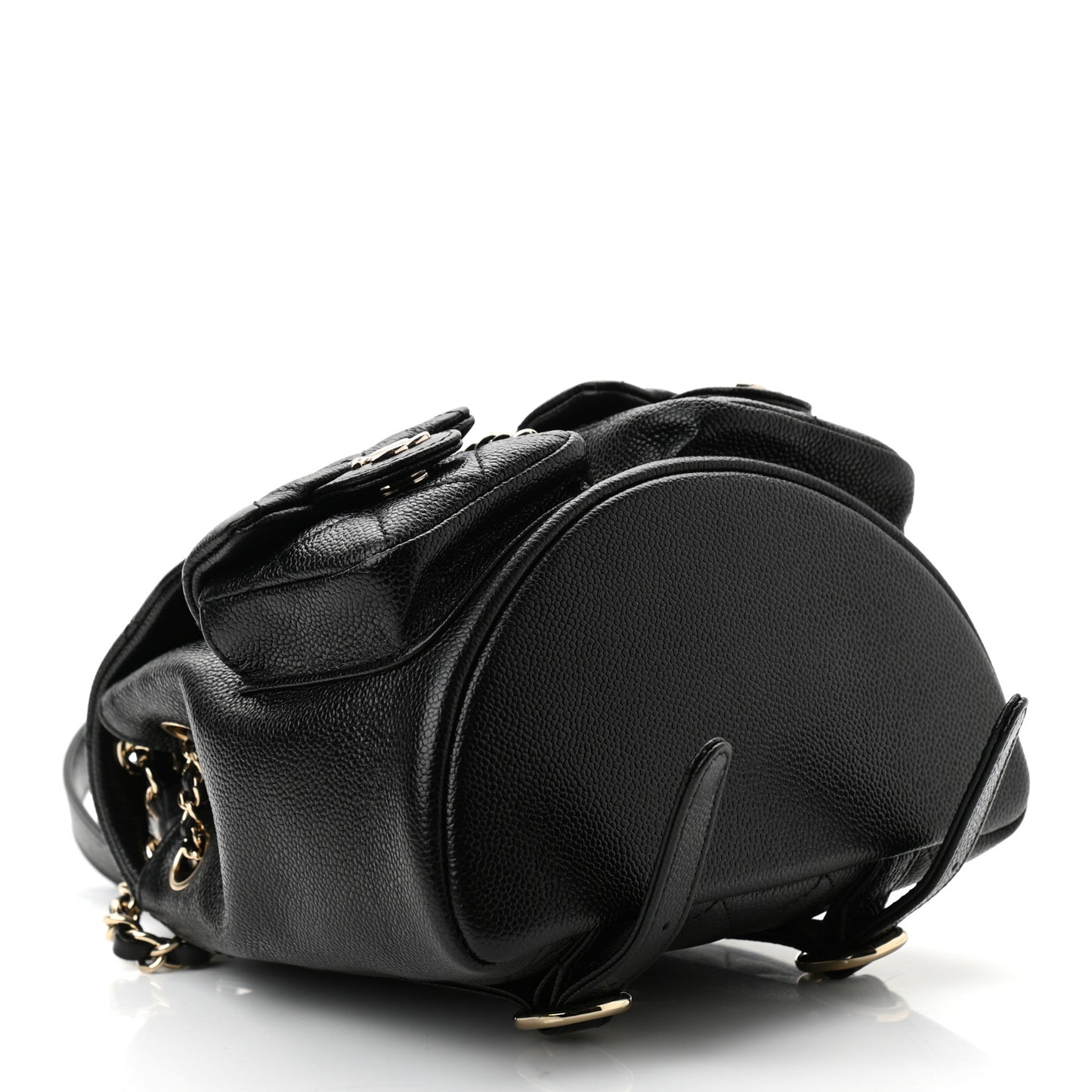 Shiny Caviar Quilted Small Duma Pockets Drawstring Backpack Black